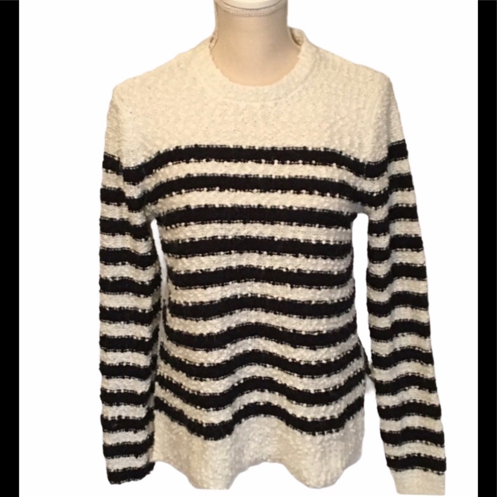 Marled Textured Striped Pullover Sweater S